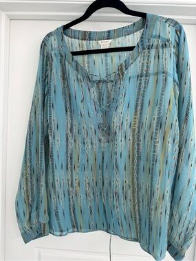 Ariat Teal Stripe Lace-Up Peasant Blouse